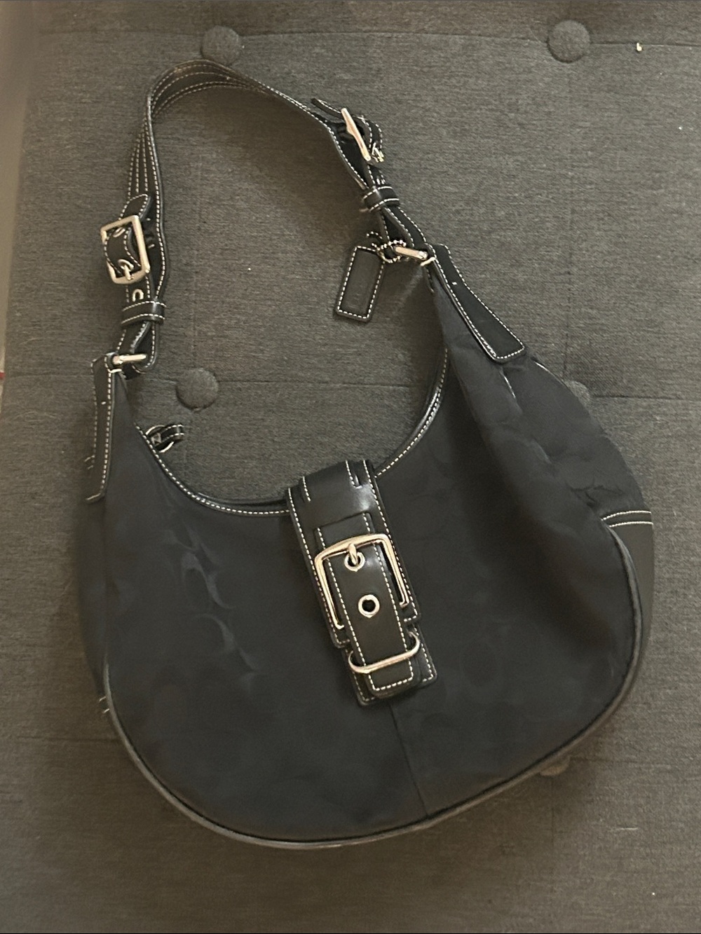 Coach Y2K Black Jacquard Hobo Bag with Buckle Accent